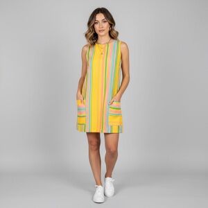 Vintage Handmade Striped Yellow Sleeveless Dress